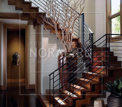 П-образная лестница с забежными ступенями в современном стиле